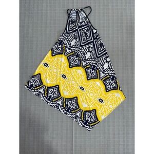 MSK Halter Dress Womens Medium Multicolor Printed Keyhole Back Long Tail Hem